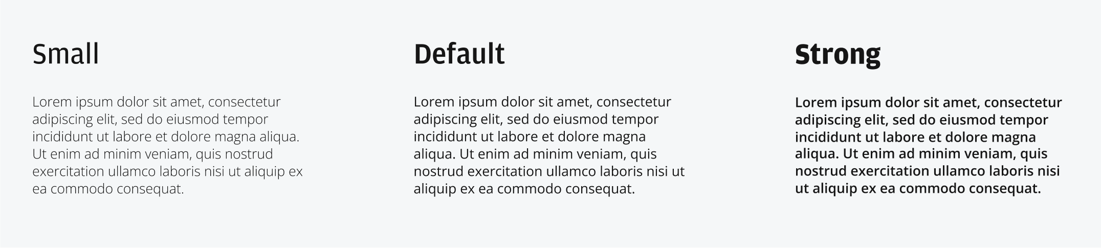 Example of small, default and strong font weights
